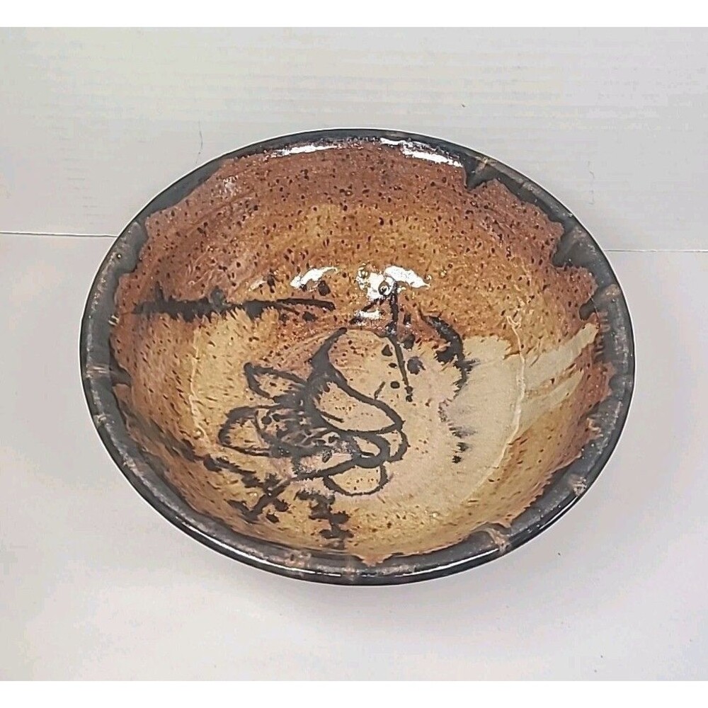Studio Pottery Bowl Brown Drip Glaze Asian Inspired Handmade